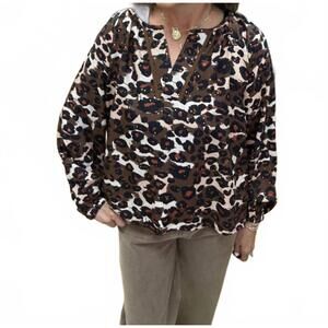 NEW JADE split collar peasant top in spiced leopard